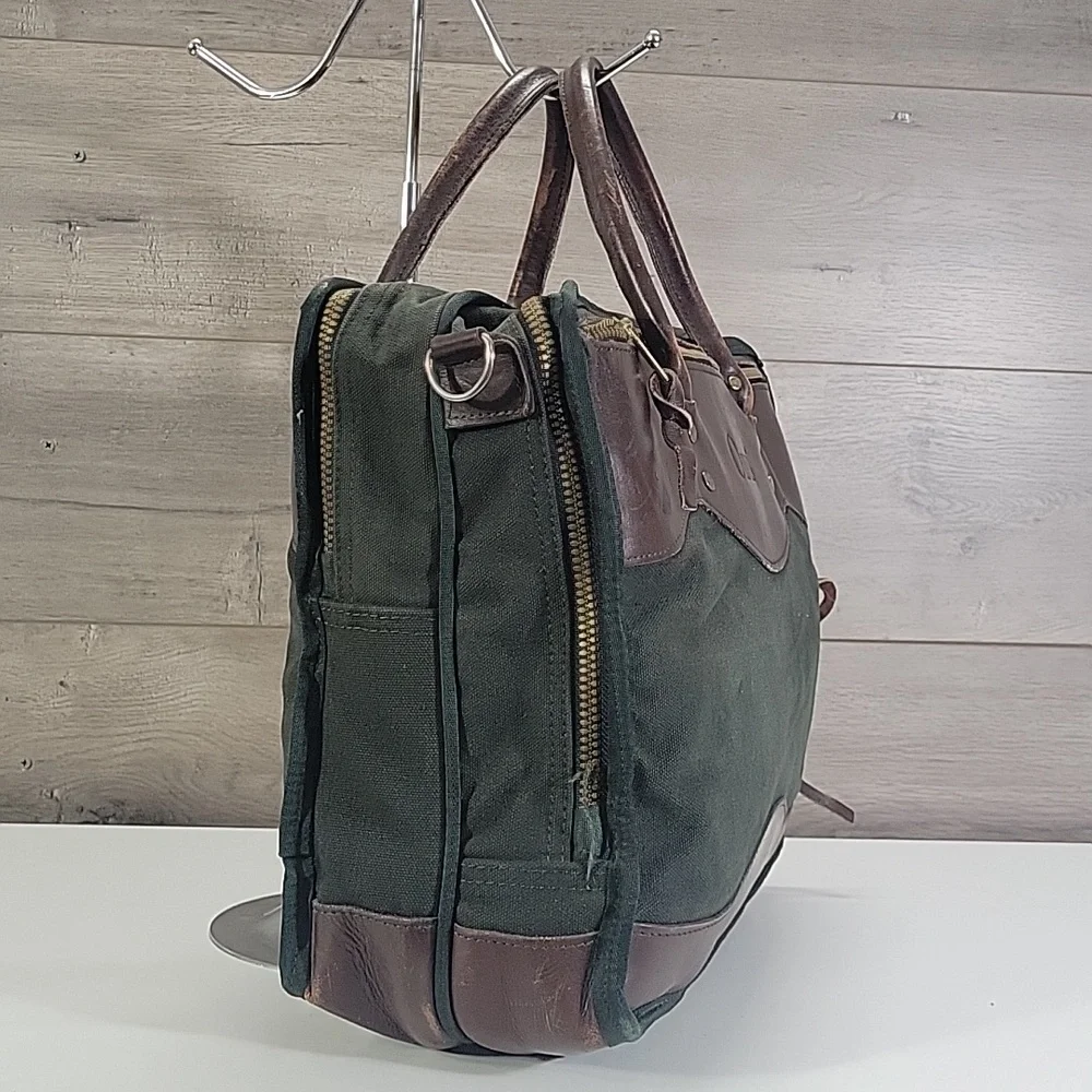 Orvis Green and Brown Canvas Leather Briefcase - Men